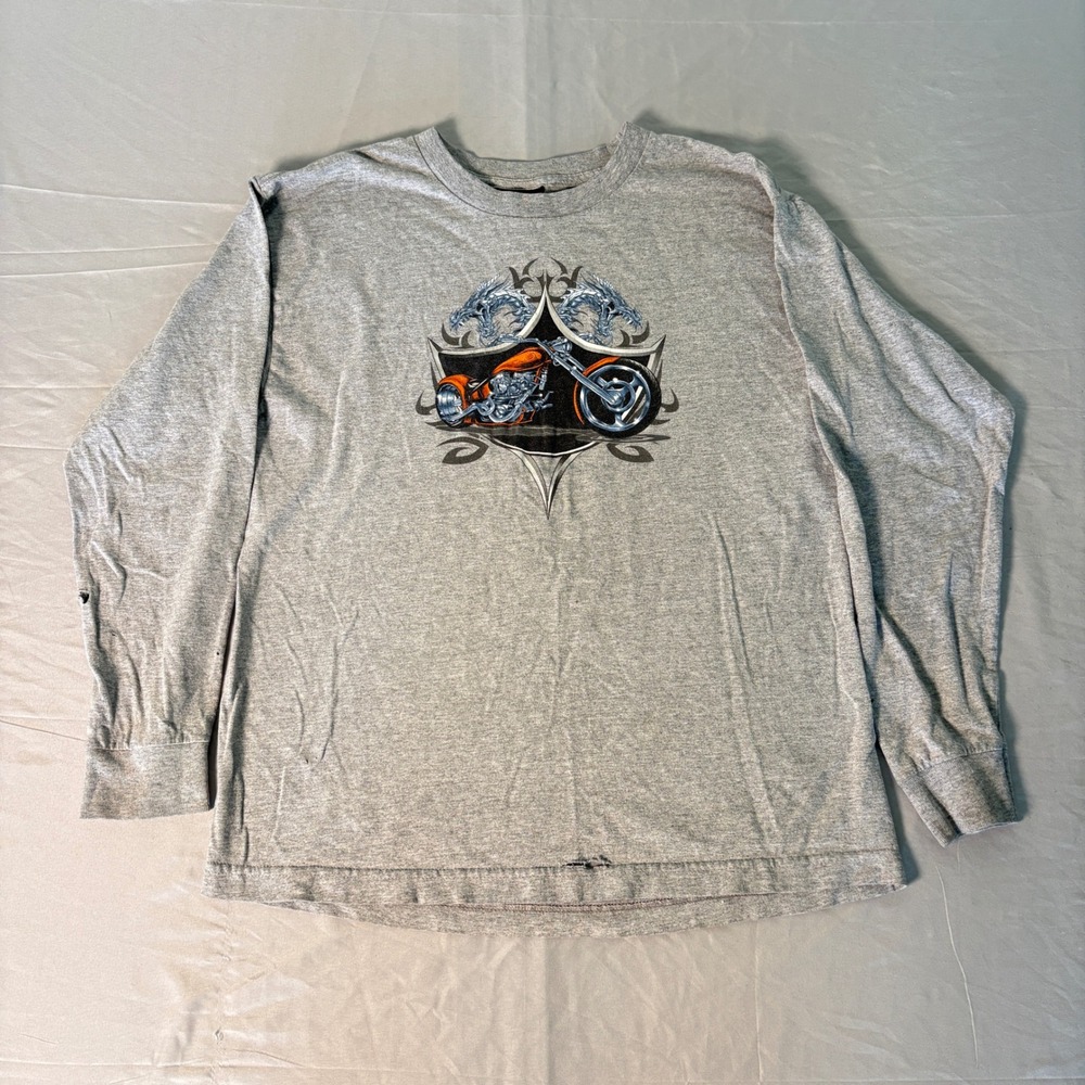 Top Heavy Wild Ride Motorcycle Dragon Gray Long Sleeve Graphic T-Shirt Kids XL